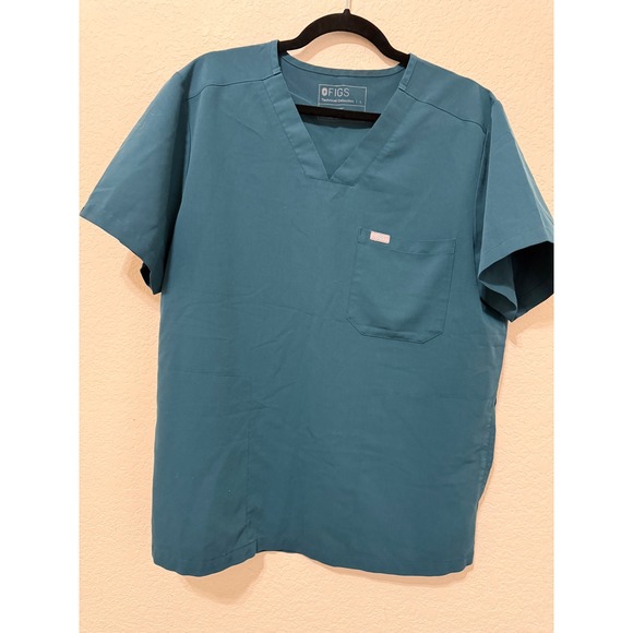 Figs Tops - FIGS Technical‎ Collection Teal Blue Scrub Top Short Sleeve V Neck Size Large